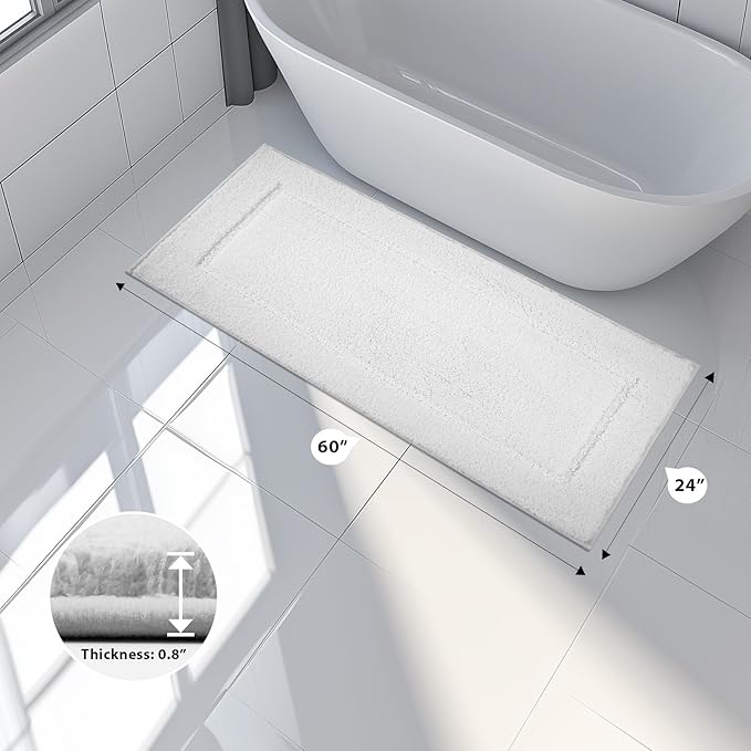 Bathroom Rugs 24" x 60", Non-Slip Extra Soft Absorbent Bath Rugs, Machine Washable Quick Dry Bath Mats for Bathroom Floor, Shower, Bathtub and Sink, White