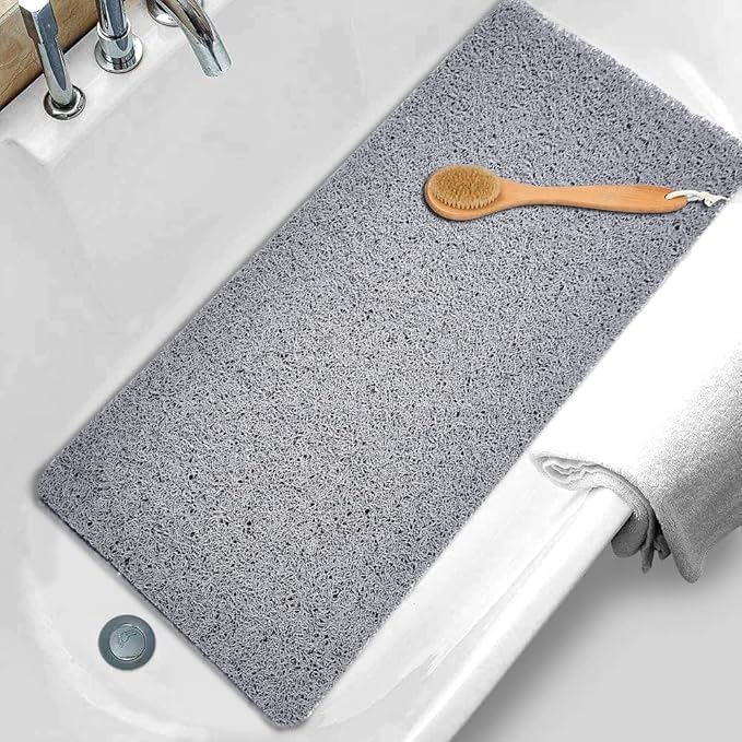 Shower Mats Non Slip,16x36'' Long Bathtub Mat Non-Slip for Bathroom Tub,Shower Mats for Showers Anti Slip for Elderly,Loofah Anti Slip Shower Matt,Shower Stall Mat for Inside Shower-Grey
