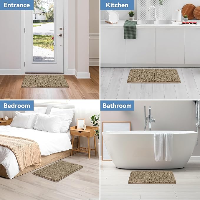 Bcoimo 30"×20" Absorbent Bath Mat, Non-Slip with Backing Chenille Bath Rug and Machine Washable Bathroom Mat Quick-Dry Design. Ideal for Bathroom and Tub Areas