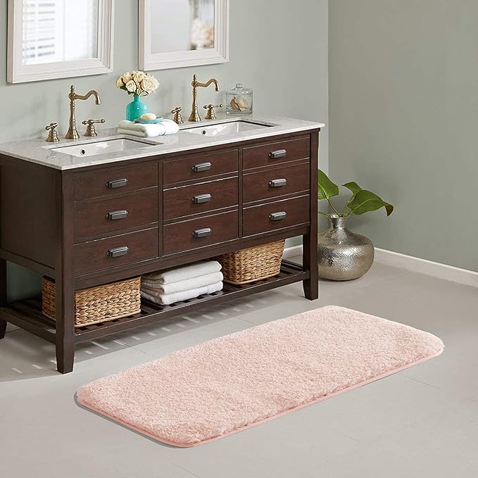 Suchtale Large Bathroom Rug Extra Soft and Absorbent Shaggy Bathroom Mat (24 x 60, Blush) Machine Washable Microfiber Bath Mat for Bathroom, Non Slip Bath Mat, Luxury Bathroom Floor Mats Rubber Back
