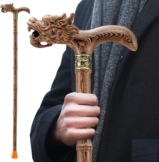 Wooden Cane, Hand Carved High-end Walking Cane for Men and Women, Lightweight Design Support Up to 500lbs Dragon Canes for Seniors, Suitable for Discerning Personal and Gift Use