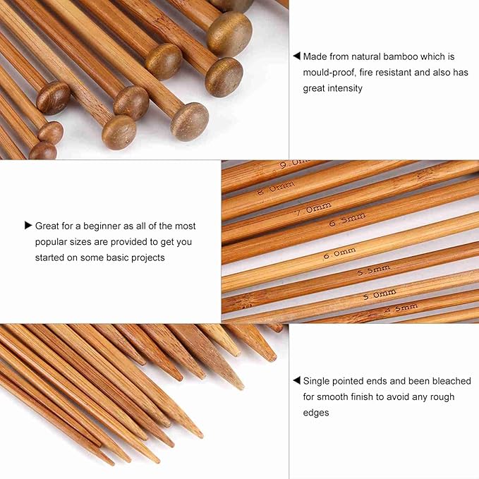 HUIOP Knitting Needles Set, Carbonized Knitting Needle 18 Sizes, Beginner Tools for Handmade Weave, Proof, with