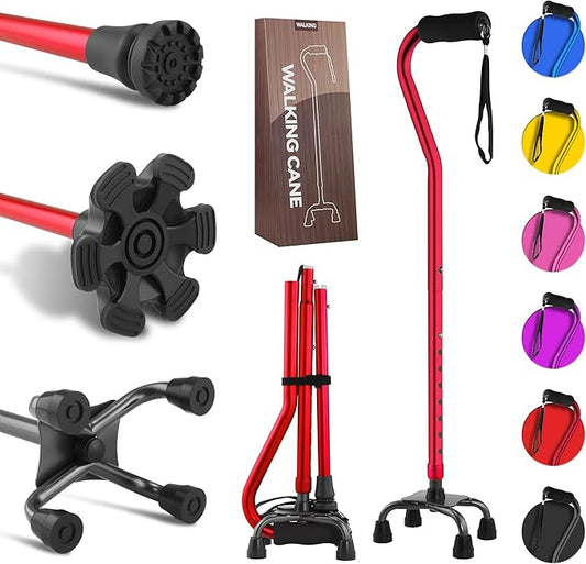 LIXIANG Walking Canes Stablize Women Quad Canes for Seniors & Adults Foldable Adjustable for Men & Women Heavy Duty Freestanding Cane for People with Leg Injuries 3 footings