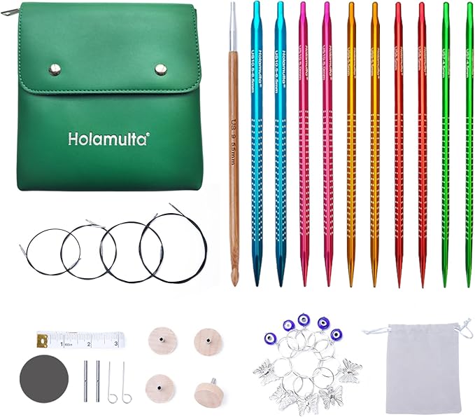 Holamulta Ergonomic Triangular Interchangeable Circular Knitting Needles Set - Ideal for Arthritis & Big Hands (Multi-Colored)