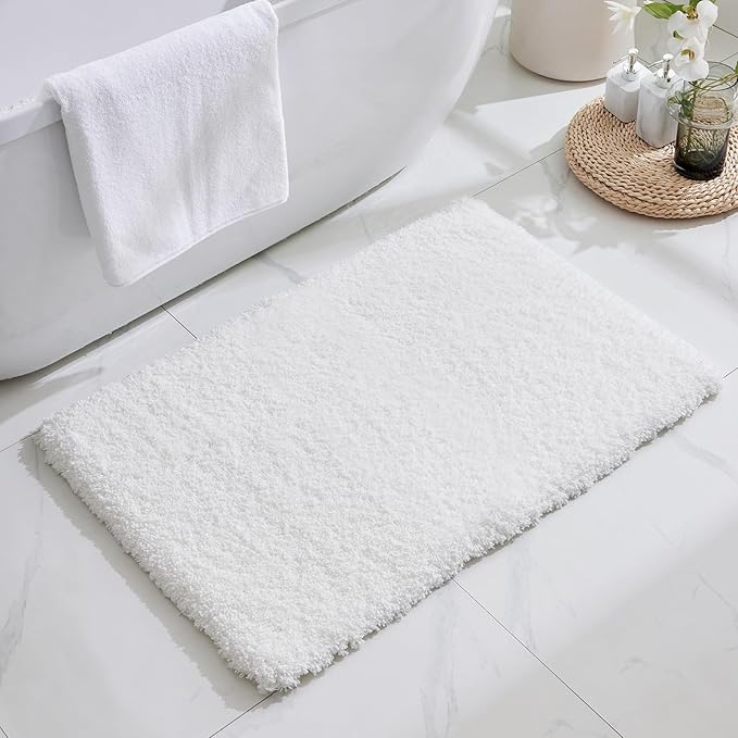 White Bathroom Rugs 24x36 Non Slip Fluffy Bath Mat for Bathroom Floor Washable Plush Luxury Bath Rug for Tub Soft Shaggy Absorbent Shower Sink Mat