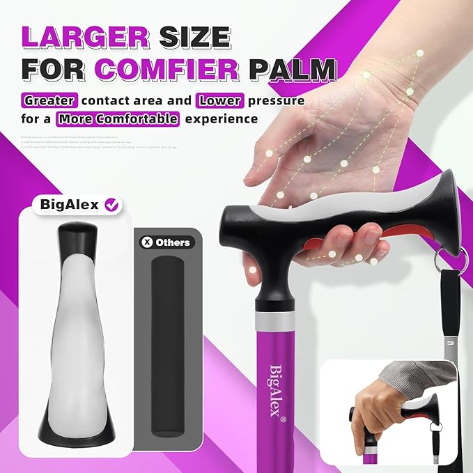 BigAlex Lightweight Collapsible Walking Cane with Soft Comfortable TPR Handle for Seniors and Elderly Adults, Larger Handle for Comfort, Adjustable Support Stick, Portable Travel Aid for Men & Women