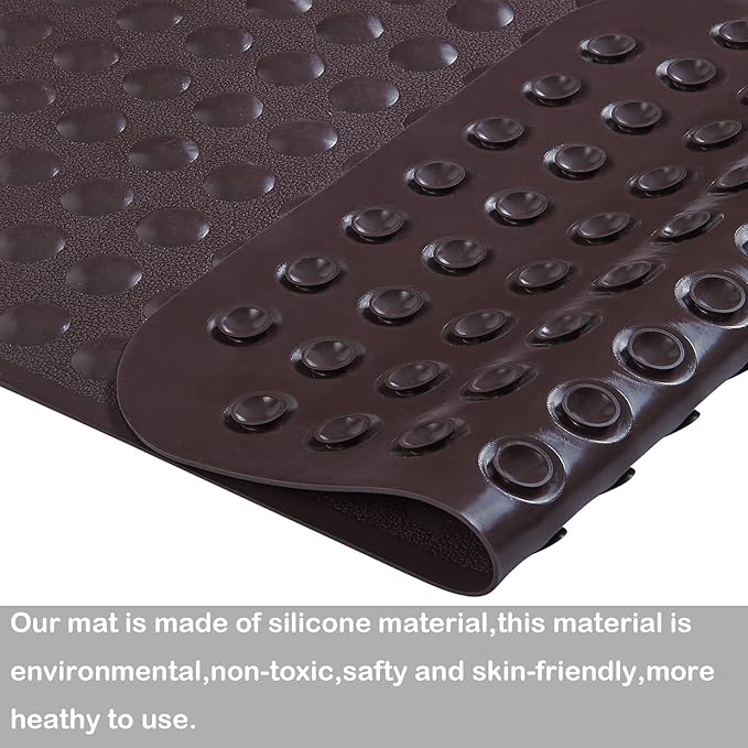 Yanzifly Bathtub Mat Non Slip Bath Mat for Tub Silicone Soft Bath Tub Mat Non Slip Shower Mats, Suction Cups Bath Tub Anti Slip Matt for Family Use, Machine Washable- Brown