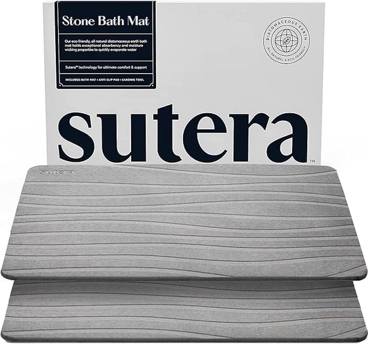 SUTERA - Stone Bath Mat, Diatomaceous Earth Shower Mat, Non-Slip Super Absorbent Quick Drying Bathroom Floor Mat, Natural, Easy to Clean (23.5 x 15 Gray, 2 Pack)