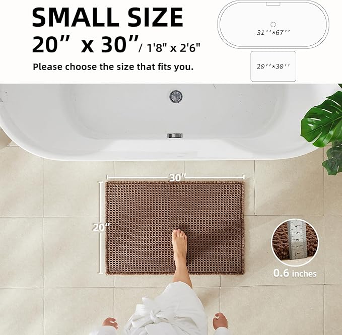 Waffle Bath Mat, Boho Bathroom Rugs Non Slip Washable Super Absorbent Quick Dry Bath Mat Farmhouse Bathroom Decor, 30"x20" Mocha