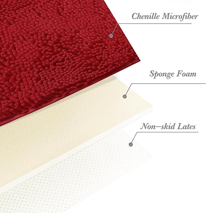 Non-Slip Bath Rug,Extra Soft Microfiber Bedroom Shag Carpet with Anti-Slip Backing,Water/Dust Absorbent Fast Dry Shower Mat,Sound Insulated Stairs Pad,Machine Washable (Red,12 x 19 Inches)