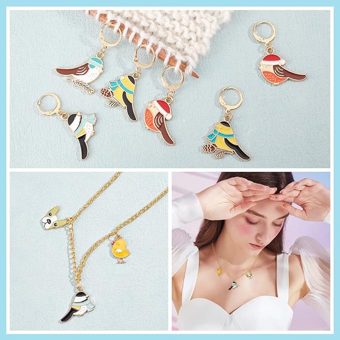NBEADS 12 Pcs Enamel Bird Stitch Markers, Enamel Alloy Crochet Stitch Marker Charms Removable Lobster Clasp Locking Stitch Marker for Knitting Weaving Sewing Accessories Quilting Handmade Jewelry