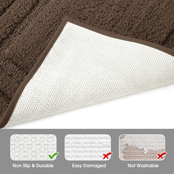 HOMEIDEAS Bathroom Rugs Sets 2 Piece, Super Soft and Absorbent Non Slip Microfiber Machine Washable Bath Mat Set (20" x 32" + 16" x 24", Brown)