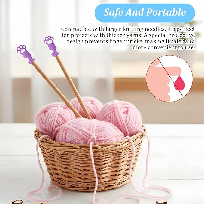 12PCS Cat Paw Knitting Needle Stoppers, Silicone Knit Needles Point Protectors Caps Needle Minders Locks, Knit Stitch Holders for Knitting Accessories and Gadgets