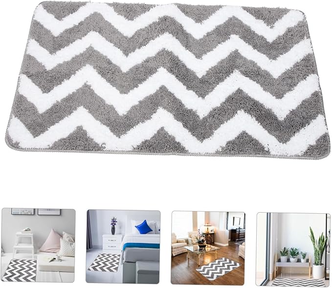 Non-Slip Polyester Absorbent Floor Mat for Bathroom Entryway Home Anti-Skid Foot Pad Rug with Water Absorption Safe for Elderly and Wave Gray