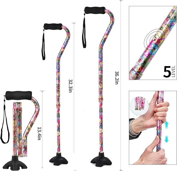 Elegant Walking Cane for Women, Foldable & Adjustable Cane for Seniors with Self-Standing Tip | Lightweight Mobility Aid for Stability & Balance Support