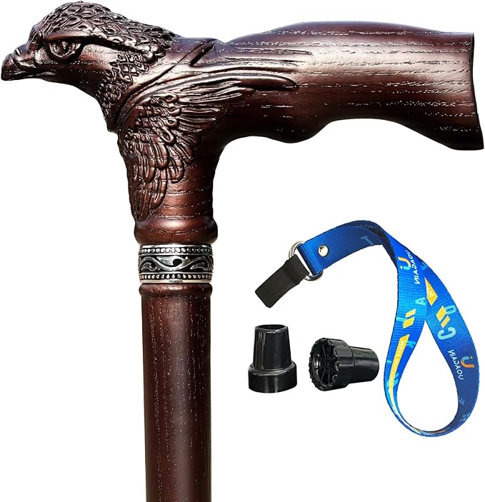 Hand Carved Wooden Walking Cane USA Made Eagle Carved Ergonomic Elegant Wood Canes for Men and Women Support up to 400 lbs Provide Stable Canes for Seniors for Daily Use and Gift Giving