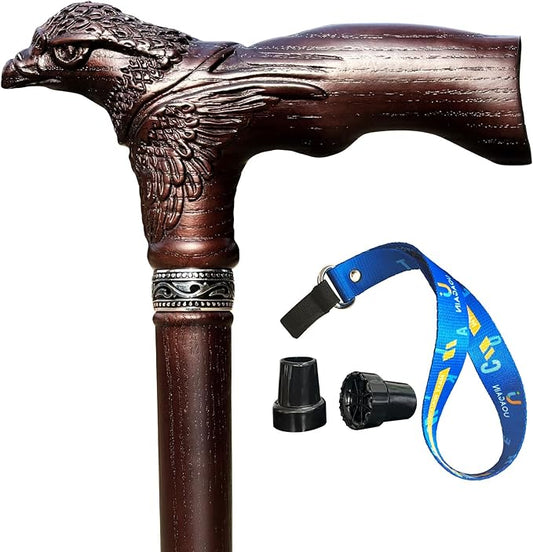 Hand Carved Wooden Walking Cane USA Made Eagle Carved Ergonomic Elegant Wood Canes for Men and Women Support up to 400 lbs Provide Stable Canes for Seniors for Daily Use and Gift Giving