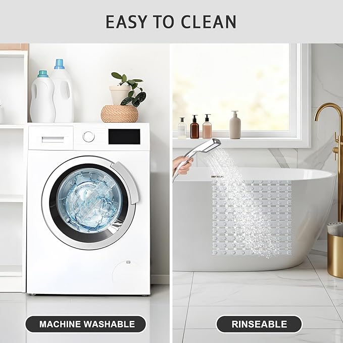 XIYUNTE Shower Mat Non Slip Bath Mat for Tub - 27 X 16 Inch PVC Bathtub Mat Non Slip Shower Mats for Inside Shower, Bath Tub Mat with Powerful Suction Cup, Easy to Cut and Dry, Clear