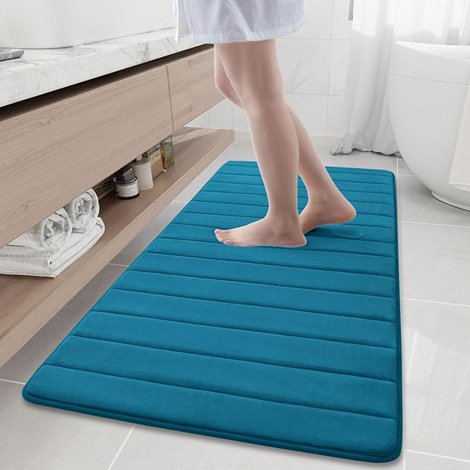 Buganda Memory Foam Bath Mat, 60" x 24", Ultra Soft and Non-Slip Bathroom Rugs, Water Absorbent and Machine Washable Bath Rug Runner for Bathroom, Shower, and Tub, Peacock Blue