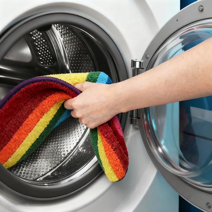 NIENLCIP Rainbow & Colorful Bathroom Rug, Soft Plush Non-Slip Bath Mat, Machine Washable Absorbent Shower Rug with Rubber Backing for Bathroom/Toilet, 20" x 32"