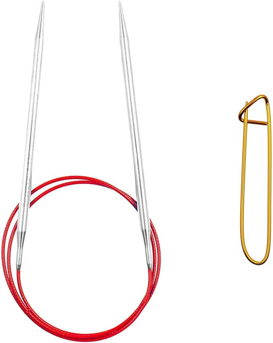 ChiaoGoo Red Lace 24 inch (61cm) Circular Knitting Needles US Size 8 (5mm) Stainless Steel 7024-8 with Stitch Holder