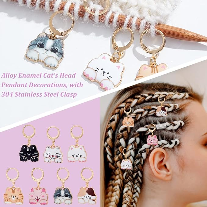 NBEADS 14 Pcs Cat Stitch Markers, Alloy Enamel Crochet Stitch Marker Charms Locking Stitch Marker with 304 Stainless Steel Clasp for Crochet Weaving Sewing Accessories Quilting Jewelry Making