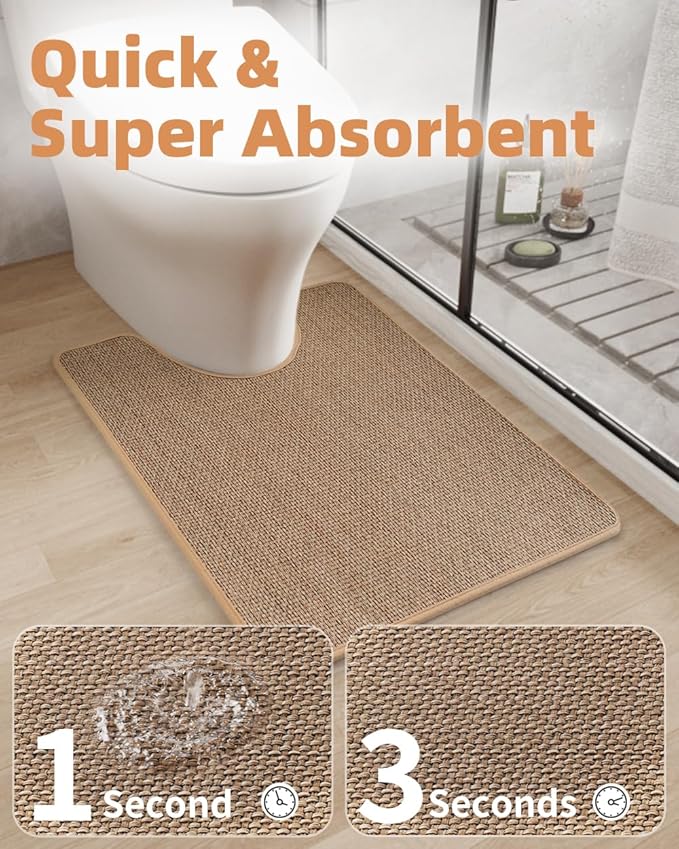 PADOOR Braided Toilet Rugs U Shaped, Non Slip Toilet Mats for Bathroom Floor Machine Washable Super Absorbent Contour Bath Rugs for Toilet Mat Quick Dry U Shaped Toilet Rug, 20''x24'' Beige