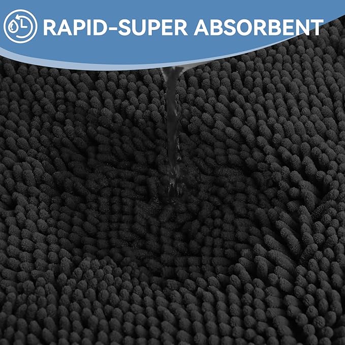 Bcoimo 30"×20" Absorbent Bath Mat, Non-Slip with Backing Chenille Bath Rug and Machine Washable Bathroom Mat Quick-Dry Design. Ideal for Bathroom and Tub Areas