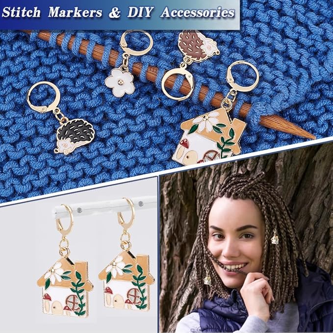 NBEADS 24 Pcs Hedgehog Stitch Markers, Alloy Enamel Crochet Stitch Marker Charms Removable Dangle Locking Stitch Marker for Knitting Weaving Sewing Accessories Quilting Jewelry Making