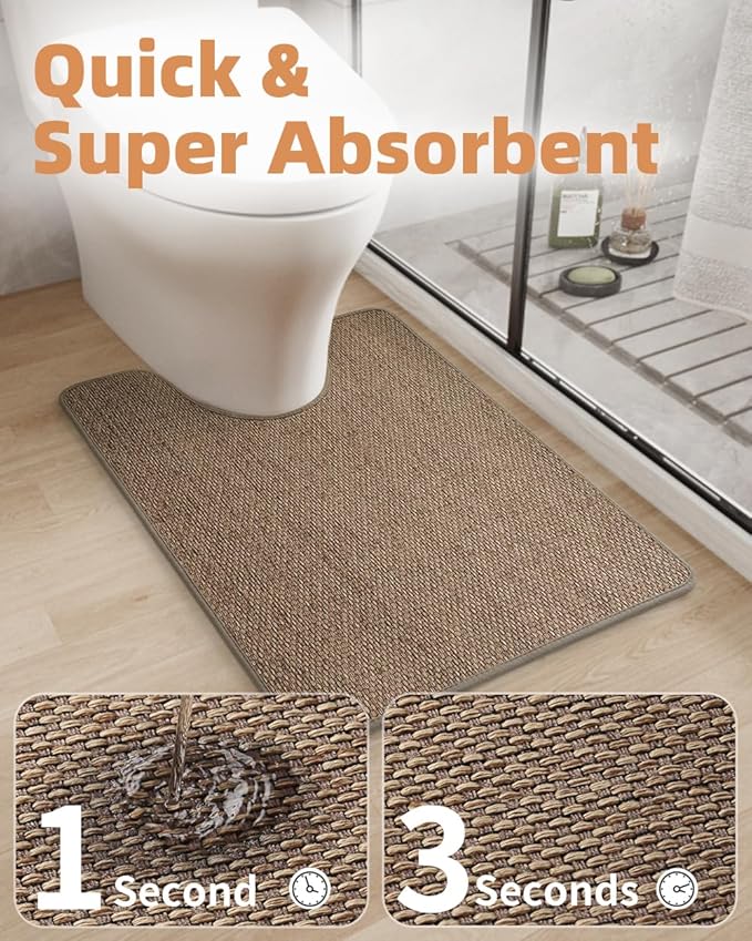 PADOOR Braided Toilet Rugs U Shaped, Non Slip Toilet Mats for Bathroom Floor Machine Washable Super Absorbent Contour Bath Rugs for Toilet Mat Quick Dry U Shaped Toilet Rug, 20''x24'' Brown