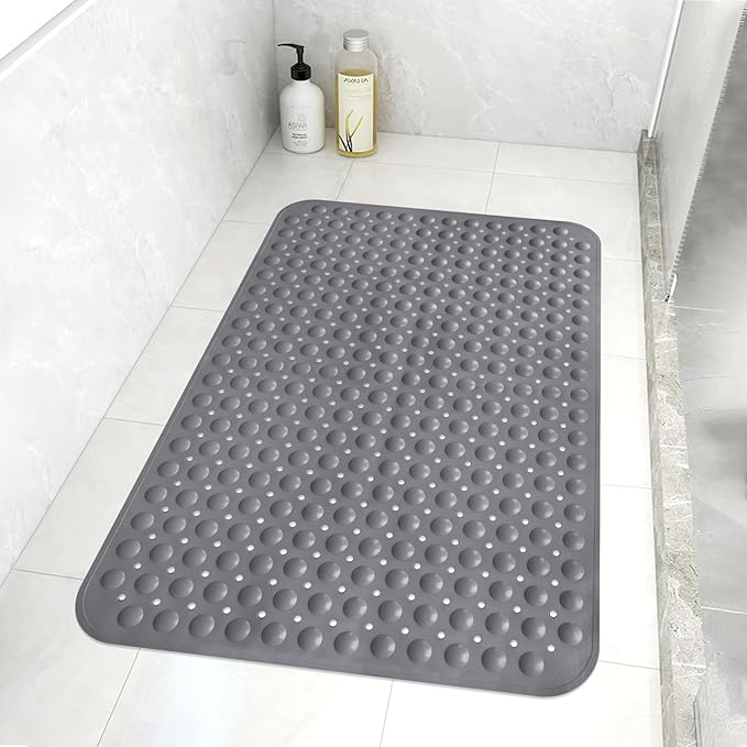 Shower Mat Non Slip: 35.4 x 23.6 Inch Extra Large TPE Shower Mats for Inside Shower - Anti Slip Shower Stall Matt with Drain Hole and Suction Cups for Elderly