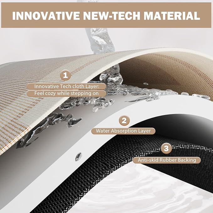 Non Slip Long Bath Mat Bathroom Runner, Rubber Backing Ultra Thin Bathroom Rugs Fit Under Door Quick Dry Super Absorbent Washable Bath Rug Shower Mat for Bathtub Sink Floor, Beige 17"x47"