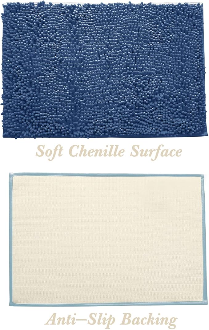 Non-Slip Bath Rug,Extra Soft Microfiber Bedroom Shag Carpet with Anti-Slip Backing,Water/Dust Absorbent Fast Dry Shower Mat,Sound Insulated Stairs Pad,Machine Washable (NavyBlue,23 x 35 Inches)
