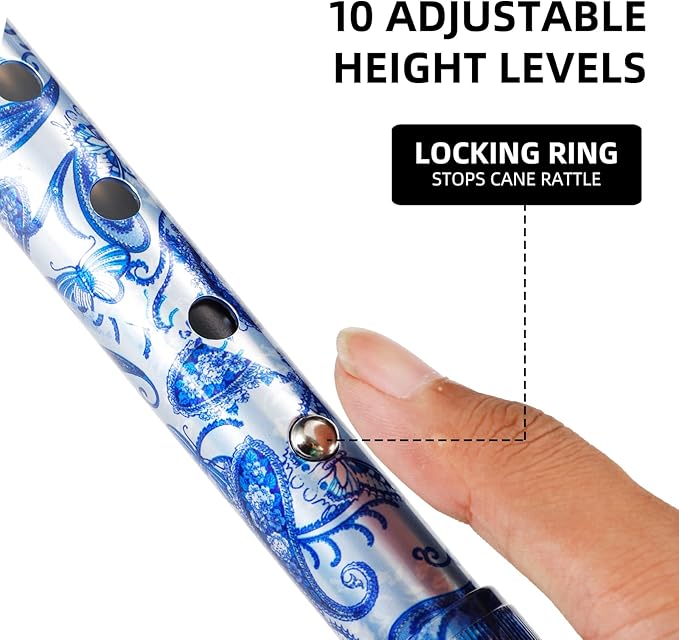 Walking Cane for Women & Men, Adjustable Quad Cane with 4-Prong Base for Stability and Balance, Folding Aluminum Walking Stick for Seniors