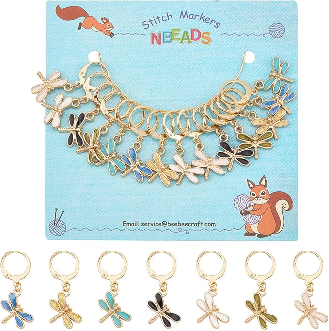 NBEADS 28 Pcs Dragonfly Stitch Markers, Alloy Enamel Crochet Stitch Marker Charms Locking Stitch Marker with 304 Stainless Steel Clasp for Crochet Weaving Sewing Accessories Jewelry Making