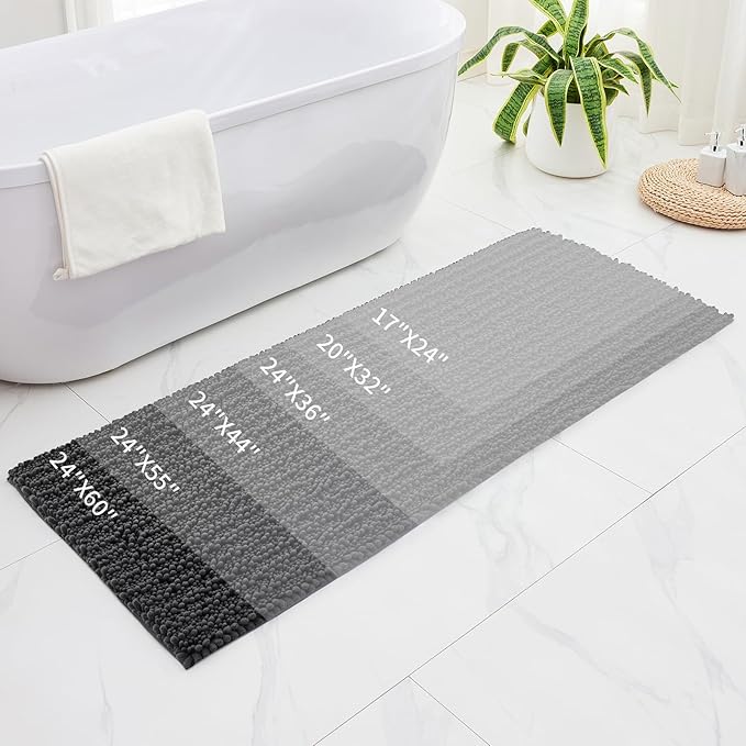 Bathroom Runner Rug 24x70 Non Slip Washable Long Bath Mat for Tub Thick Soft Absorbent Bathroom Floor Mat Large Chenille Bath Rug for Shower, Dark Grey