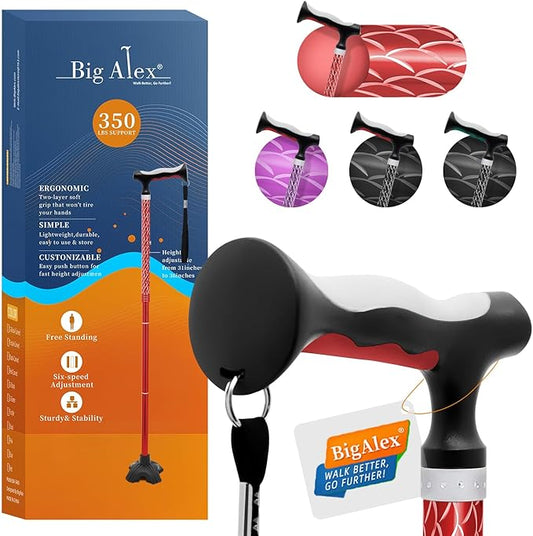 BigAlex Lightweight Collapsible Walking Cane with Soft Comfortable TPR Handle for Seniors and Elderly Adults, Larger Handle for Comfort, Adjustable Support Stick, Portable Travel Aid for Men & Women
