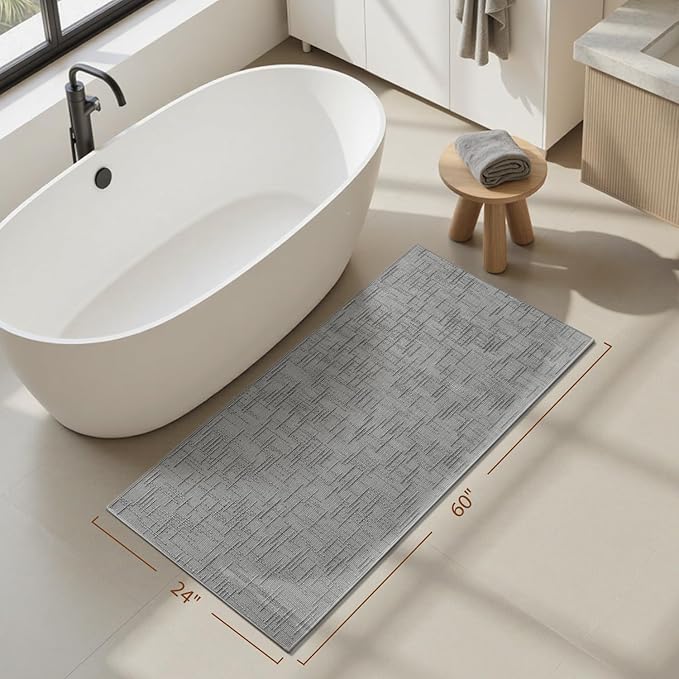 AMOAMI Bath Mat Non Slip Super Absorbent Quick Dry Bath Mats for Bathroom Floor Rubber Backing Washable Bathroom Rugs Modern Woven Jacquard Mat, Beside Tub Bath Rugs, 2' x 5', LightGrey