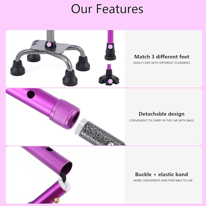 LIXIANG Walking Canes Stablize Women Quad Canes for Seniors & Adults Foldable Adjustable for Men & Women Heavy Duty Freestanding Cane for People with Leg Injuries 3 footings