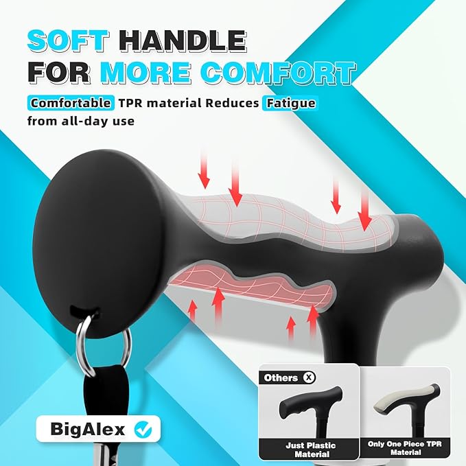 BigAlex Lightweight Collapsible Walking Cane with Soft Comfortable TPR Handle for Seniors and Elderly Adults, Larger Handle for Comfort, Adjustable Support Stick, Portable Travel Aid for Men & Women