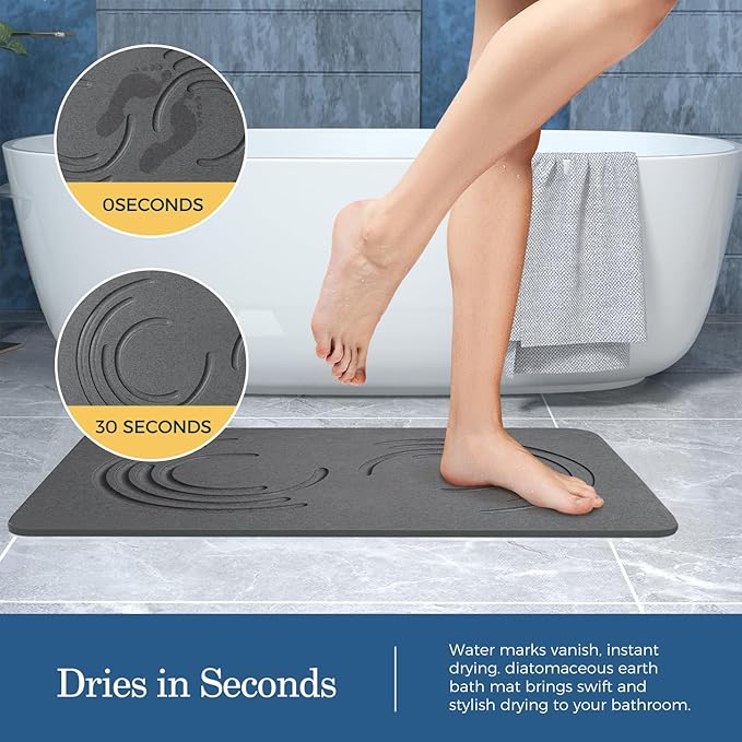 Stone Bath Mat Diatomaceous Earth Shower Mat,Quick Drying Diatomite Bath Stone Mat for Bathroom Floor -Super Absorbent,Natural, Easy to Clean (24 * 16 Grey)