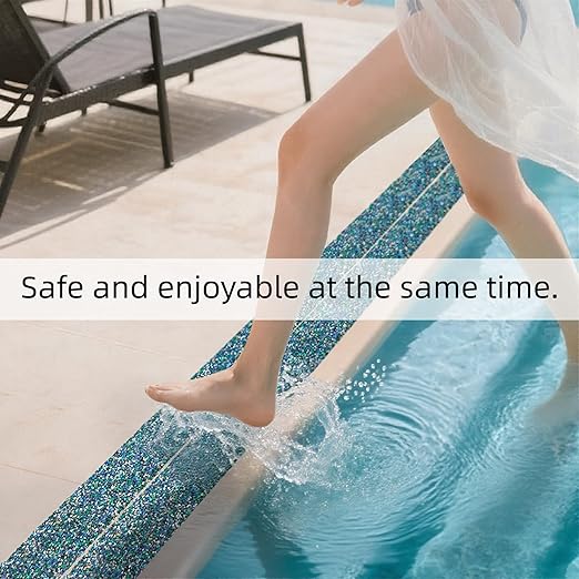 QILIMA Pool Anti Slip Tape Waterproof 4" x 15ft -Blue, Outdoor/Indoor Waterproof, Traction Stair Strips for Outdoor Steps, Non Skid Rubber Grip Tape for Trails, Bathroom, Shower