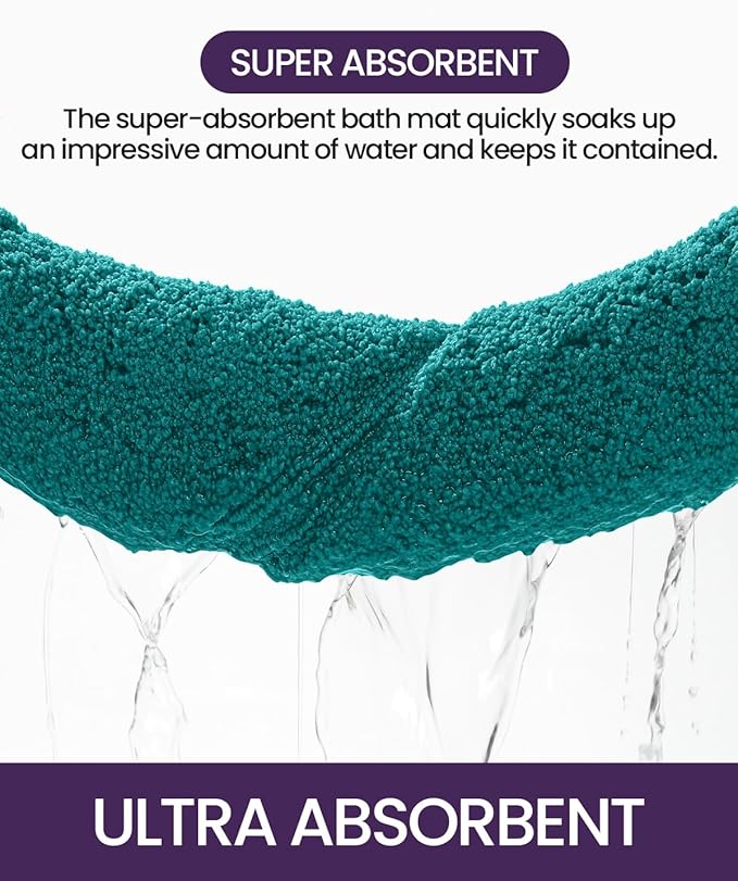 DEXI Bathroom Rug 43x24, Non Slip Washable Bath Mat for Shower Floor, Extra Large Absorbent Soft Bathmat with Rubber Backing, Quick Dry Microfiber Carpet, Teal