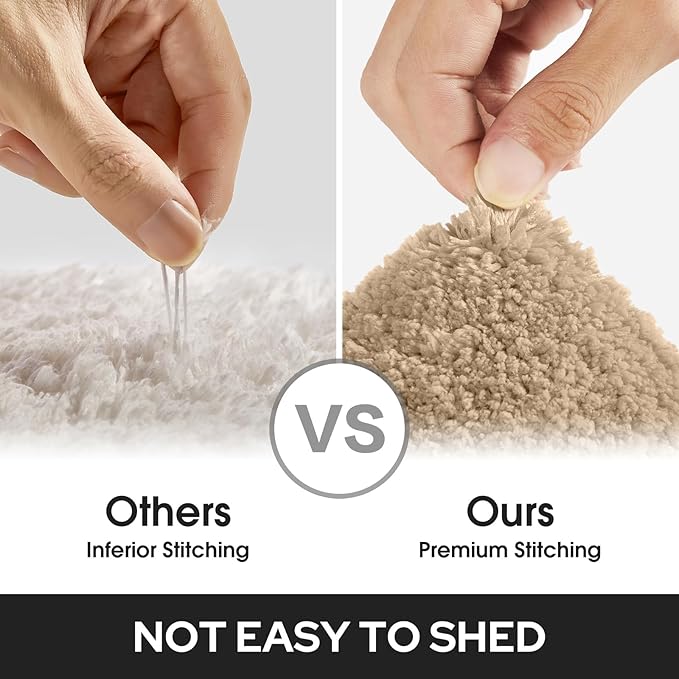 HOMEIDEAS 2 Pieces Farmhouse Bathroom Rug, Super Soft and Absorbent Non Slip Microfiber Machine Washable Bath Mat Set for Bathroom, Farmhouse Bath Decor(20" x 32" + 16" x 24", Khaki)