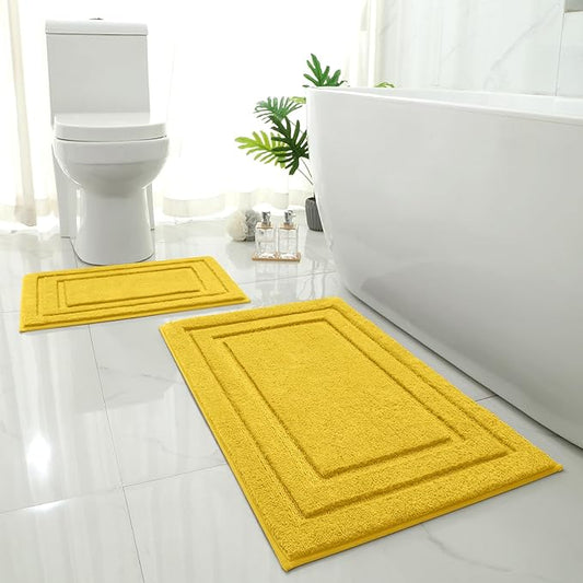 HOMEIDEAS Bathroom Rugs Sets 2 Piece, Super Soft and Absorbent Non Slip Microfiber Machine Washable Bath Mat Set (20" x 32" + 16" x 24", Yellow)