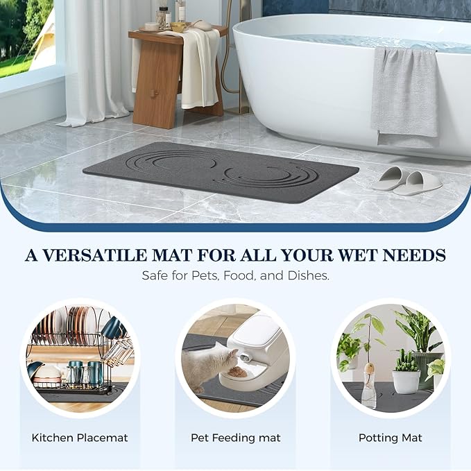 Stone Bath Mat Diatomaceous Earth Shower Mat,Quick Drying Diatomite Bath Stone Mat for Bathroom Floor -Super Absorbent,Natural, Easy to Clean (24 * 16 Grey)