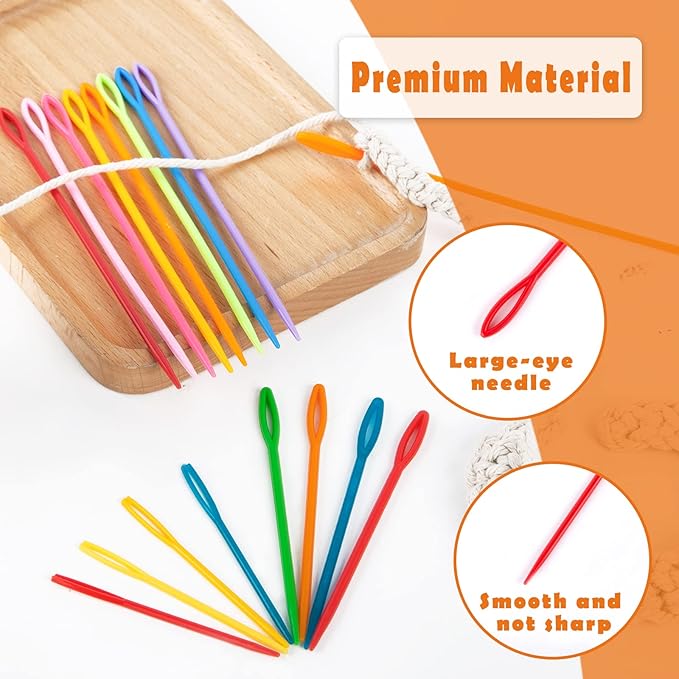 LOVEINUSA 100PCS Plastic Needles for Kids, Large Eye Yarn Needles for DIY Stitchery Plastic Sewing Needles Tapestry