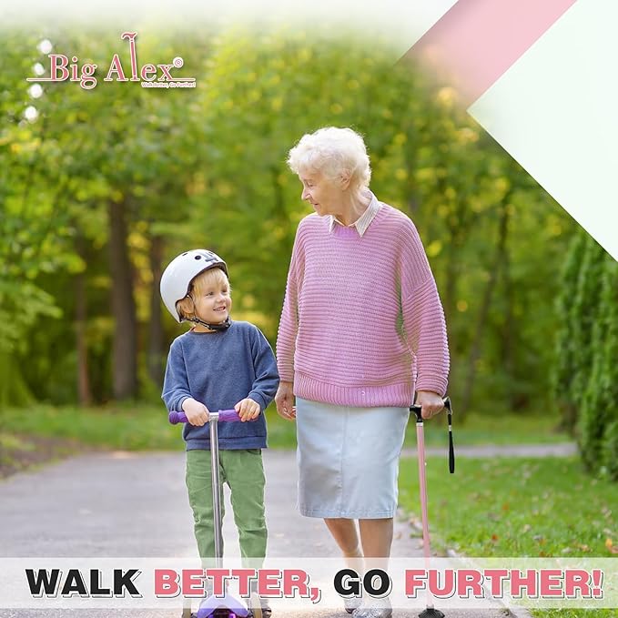 BigAlex Lightweight Collapsible Walking Cane with Soft Comfortable TPR Handle for Seniors and Elderly Adults, Larger Handle for Comfort, Adjustable Support Stick, Portable Travel Aid for Men & Women