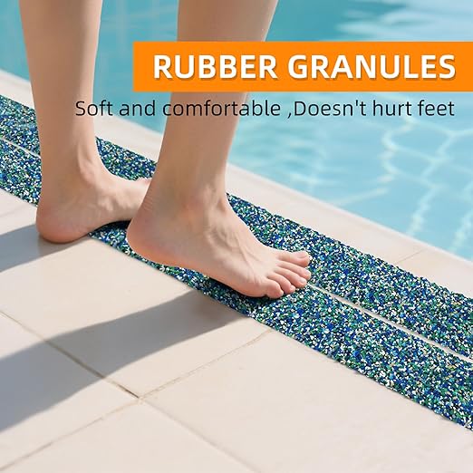 QILIMA Pool Anti Slip Tape Waterproof 4" x 15ft -Blue, Outdoor/Indoor Waterproof, Traction Stair Strips for Outdoor Steps, Non Skid Rubber Grip Tape for Trails, Bathroom, Shower