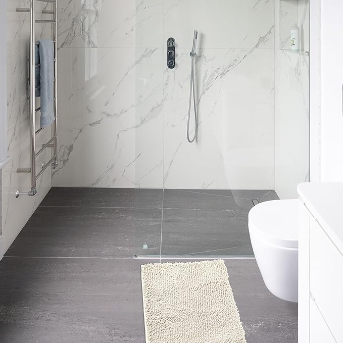 Non-Slip Bath Rug,Extra Soft Microfiber Bedroom Shag Carpet with Anti-Slip Backing,Water/Dust Absorbent Fast Dry Shower Mat,Sound Insulated Stairs Pad,Machine Washable (Ivory,12 x 24 Inches)